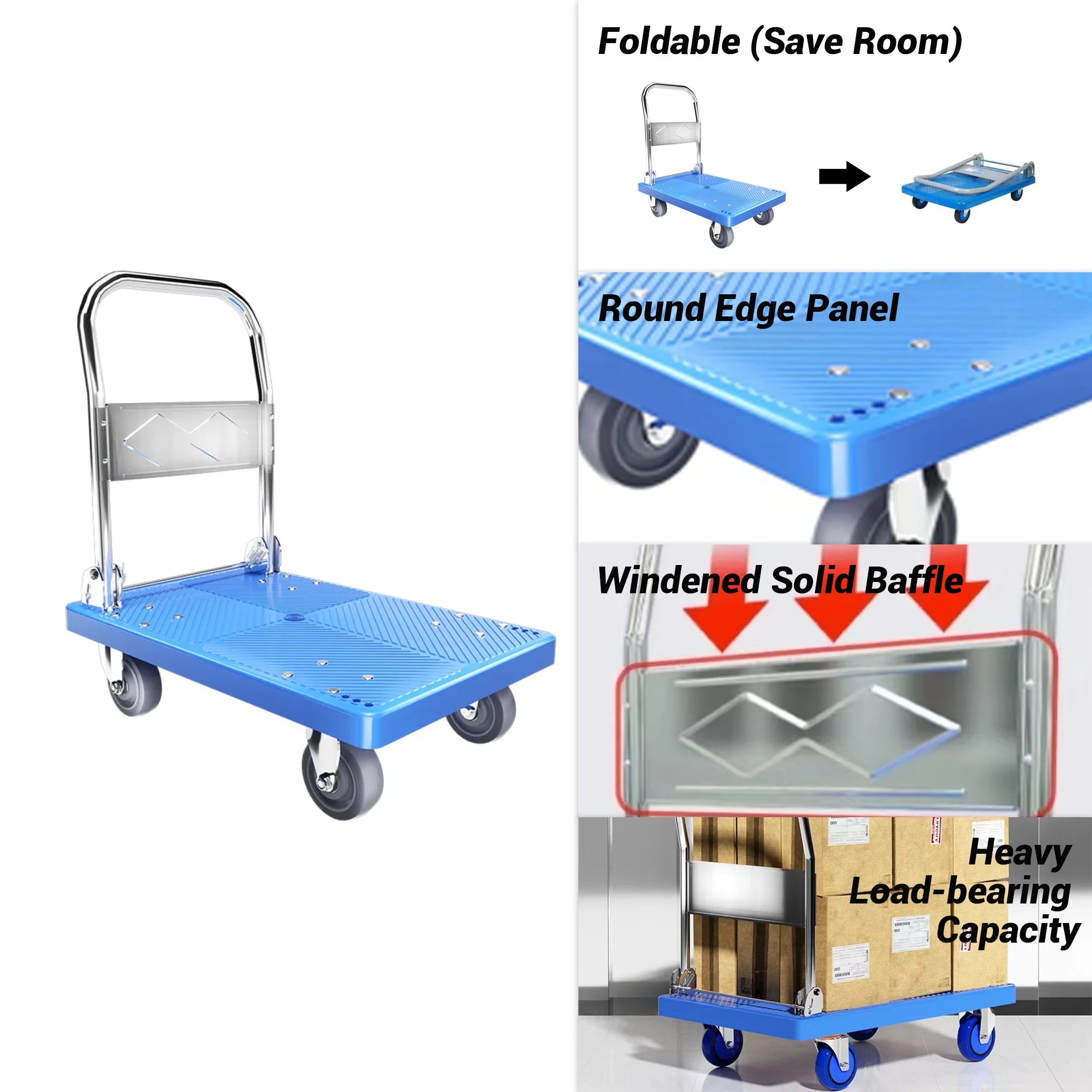 Hand Truck Cart Tools High Load Uni-Silent 150kg Heavy Duty Warehouse Food Foldable Platform Hand Trolley