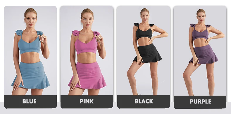 2022 Active Wear Summer Ruffles Tennis Set Woman Sport Skirts With Crop Top Golf Ladies Skirt
