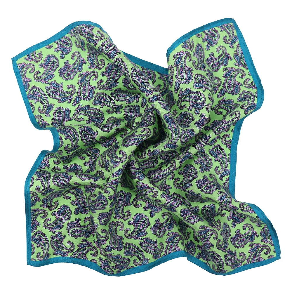 Заводская цена Классический Пейсли Цветочный дизайн печать платок роскошный Шелковый мужской Карманный квадратный зеленый