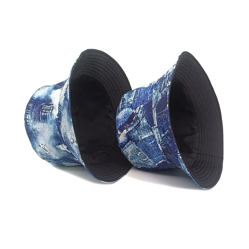 OEM wholesale denim Europe American spring fall retro graffiti sunshade outdoor breathable gorras bucket hat for men