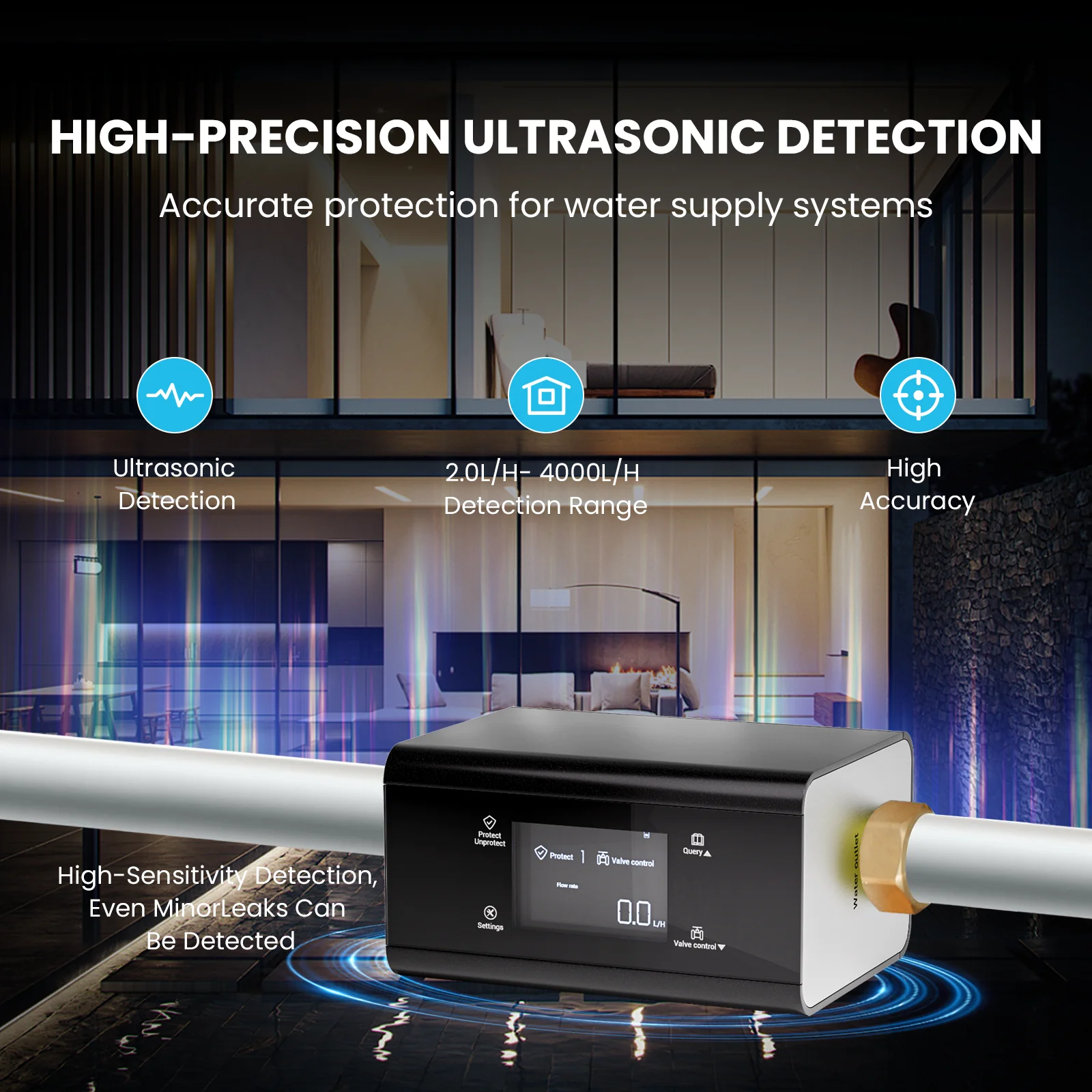 ExcellentSmart Water Sensor Household Leak Detection System Water Leak Detector IoT Remote Monitoring