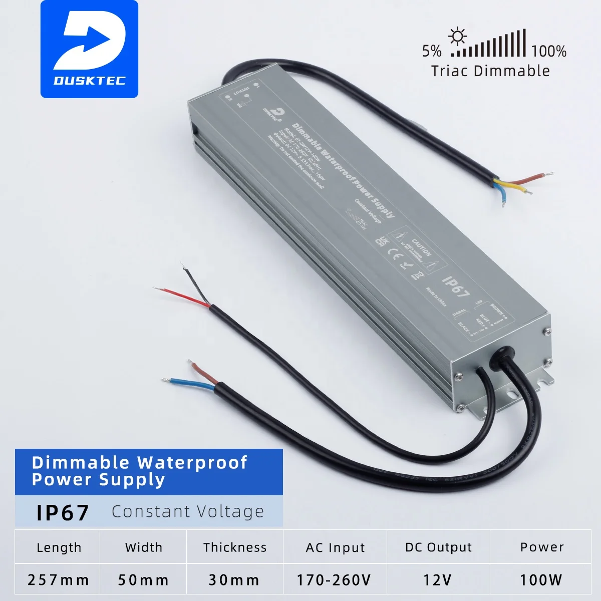 Dusktec водонепроницаемый 8330mA 8,33 Amp 100 Вт постоянное напряжение 170-260Vac 12Vdc Triac 0/1-10V затемняемый светодиодные импульсный источник питания светодиодного табло