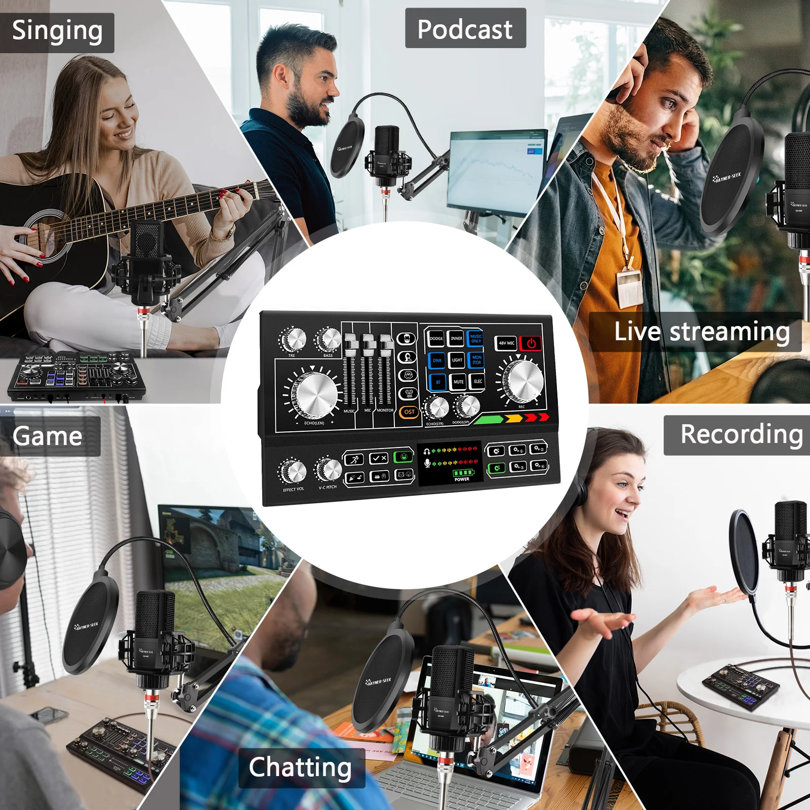 Новый стиль звуковая карта Hayner-Seek микрофон для студийной записи DJ-микшер потоковых игр