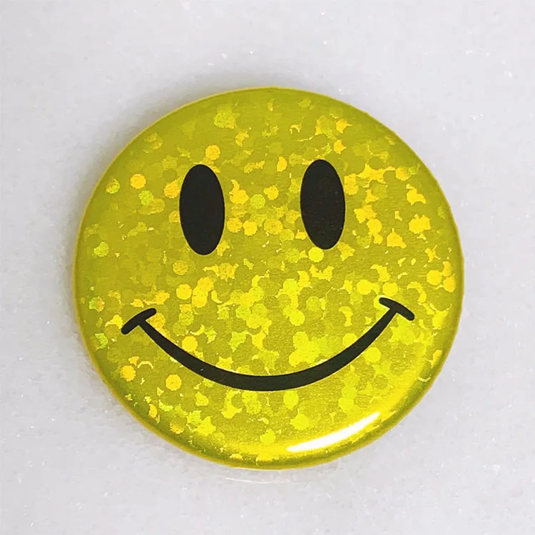 Custom Popular Blank Holo Metal Smiley Face Button Badges Pins Round Badge