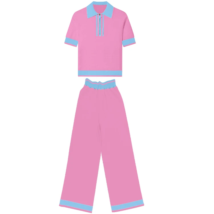 Women S Summer Sweater Set Matching Two Piece Casual Outfits Polo Kint Women Blouse And Sweater Shirt Set 2 Pieces Sweater Set