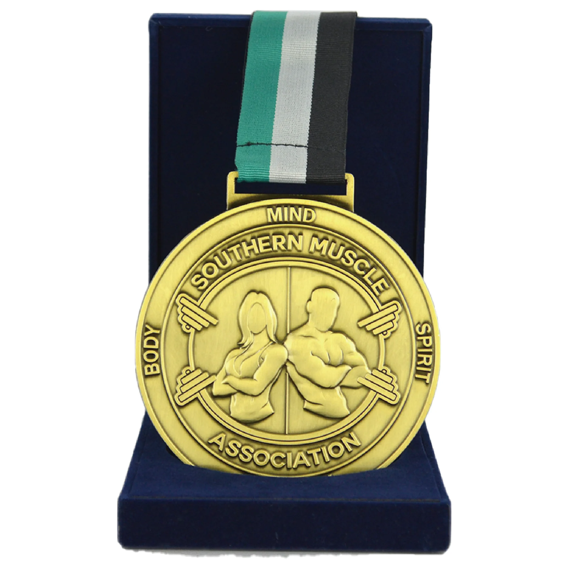 Suppliers Wholesale Custom Bodybuilding Competition 3d Metal Gold Lanyard Sports Custom Velvet Box Medal