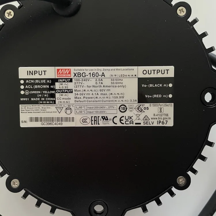 150W 200W UFO waterproof IP67 DRIVER XGB-160 series Constant power mode led driver