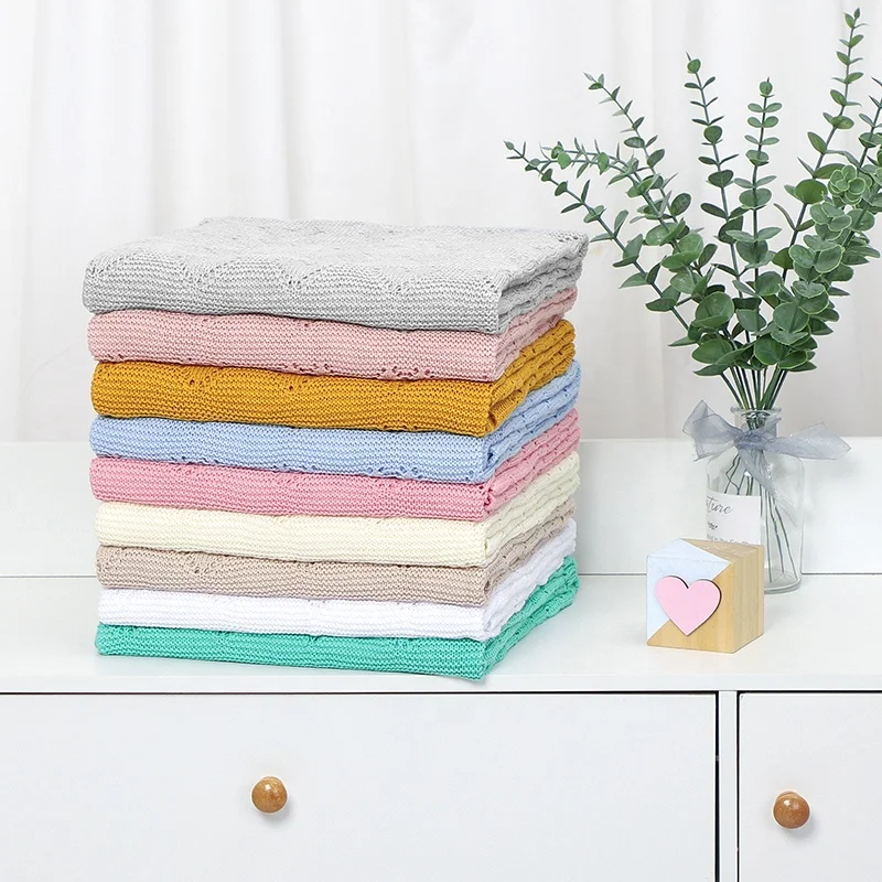 Wholesale Handmade Knit Cotton Blanket Newborn Throw Blanket for Baby Knitted Baby Blanket