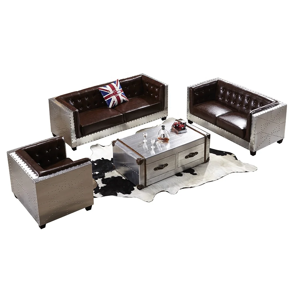 Wholesale Antique Aluminum Aviator Tufted Sofa Set Furniture