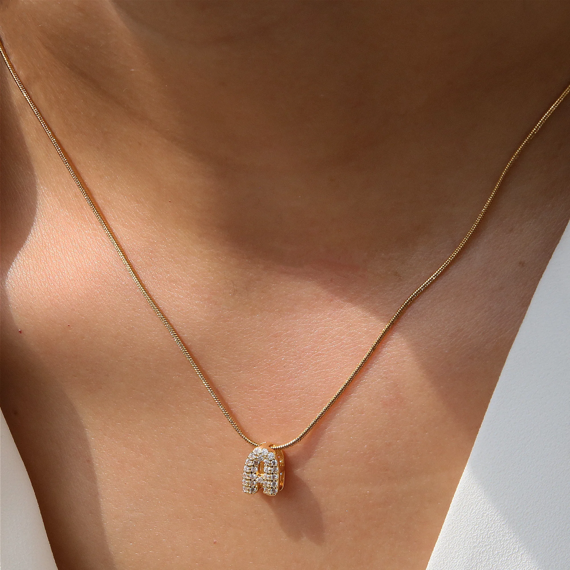Mini Bubble Letter Initial Necklace Gold Diamond Alphabet Balloon Letter Necklace Puff Initial Necklace Jewelry for Women