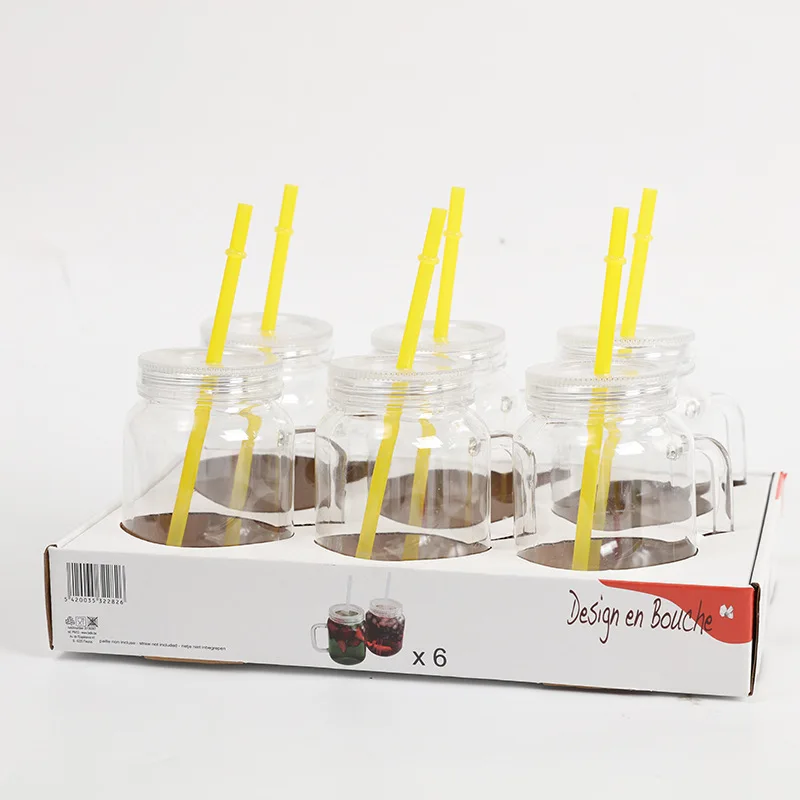 550ml Custom Mason Jars With Lids And Straws Plastic Mason Juice Drinking Cups With Handle Mason Jar Beer Can Glass Cup