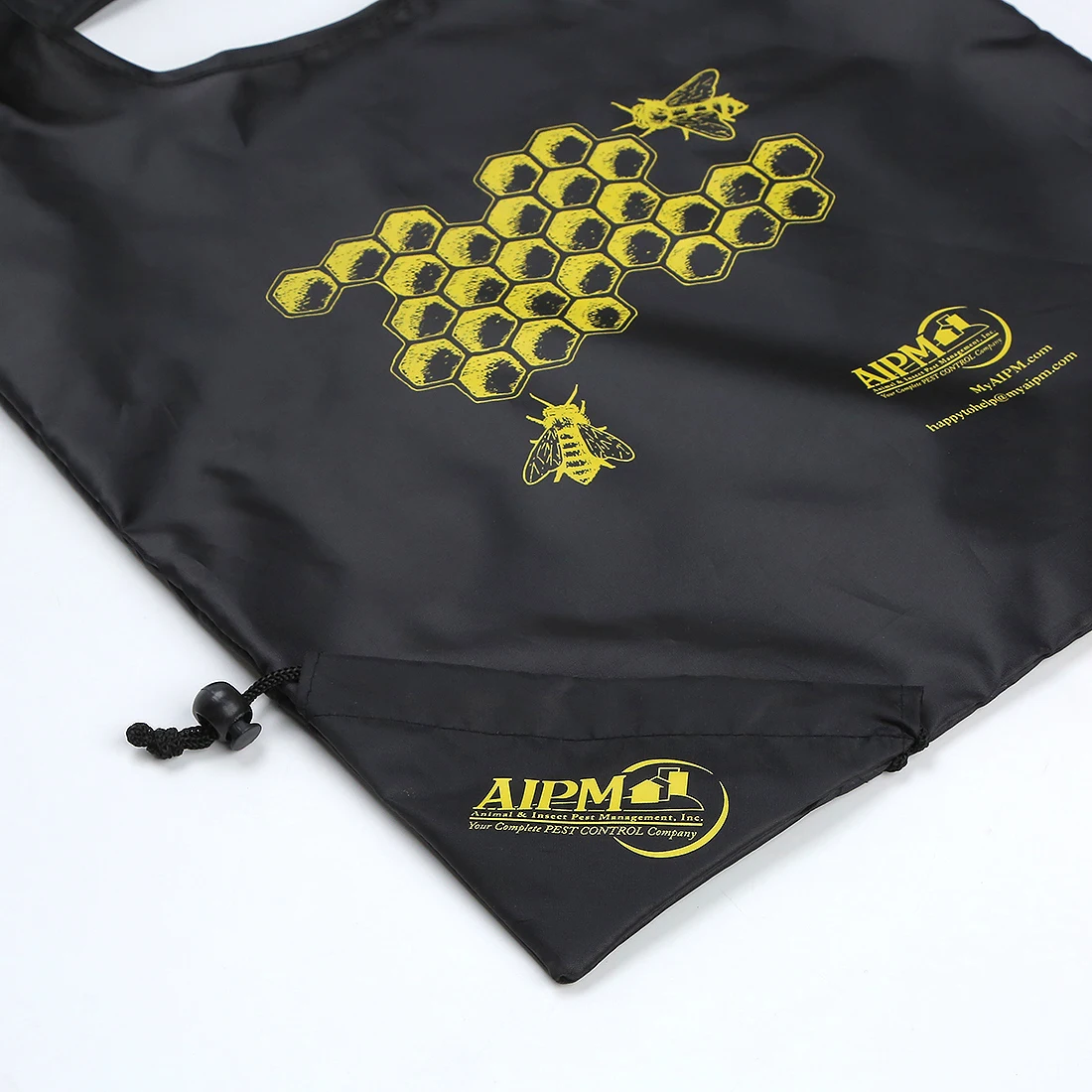 Customized Logo Printed Eco reusable RPET Black polyester foldable strawberry tote shopping bag with drawstring