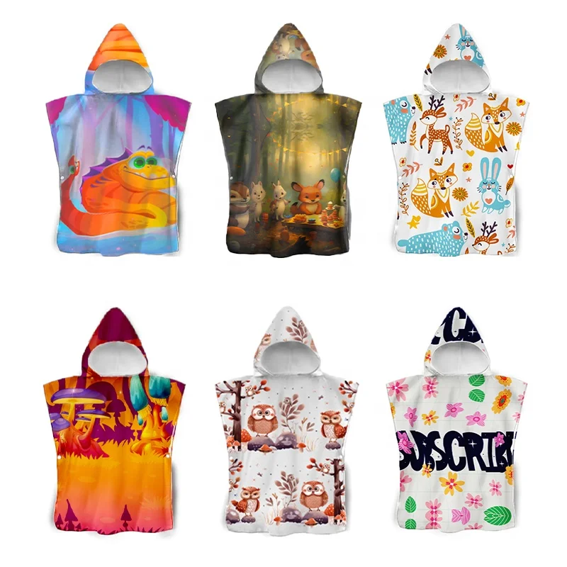 Eastsunshine   custom print Cartoon Print Kids Hooded Ponchos Swimming Beach Towel  custom Children Wearable Bath Towels Cloak