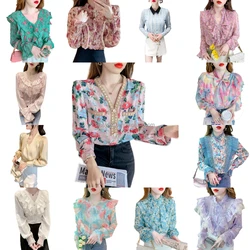 2022 Elegant Women Long Sleeves Ladies woman tops fashionable loose Chiffon blouse