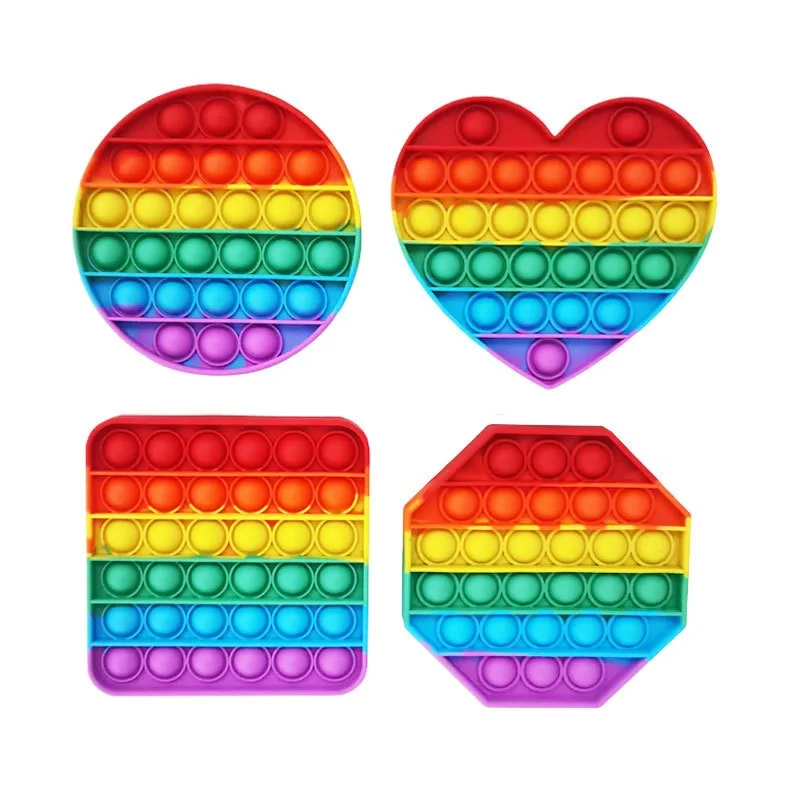 Rainbow Silicone Push Pop Bubble Game Fidget Sensory Toys Set For Kids
