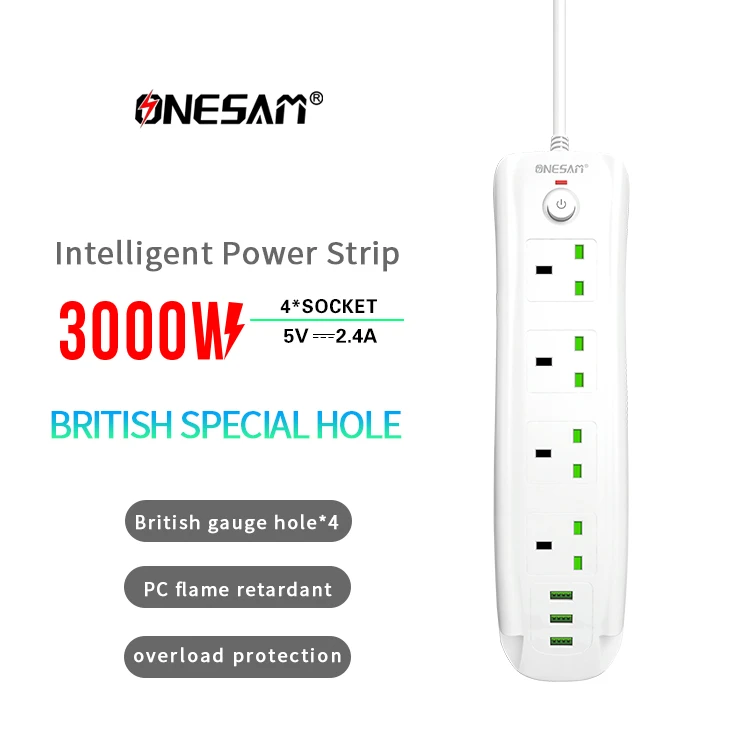 Surge Protector 4 Outlets Power Strip Uk 4 Way Extension Socket With Usb Port