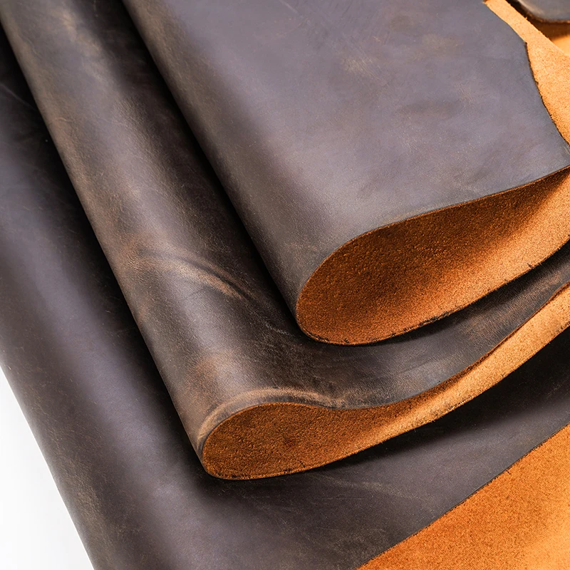 Factory OEM ODM Custom Supplier Cow Hide Cattle Real Leather Full Grain Cowhide Brown Crazy Horse Leather Supplier