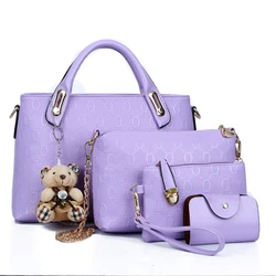 4 In 1 Trend Handbags Blue Latest Woman Pu Leather Ladies Bags White Handbags And Wallet For Women