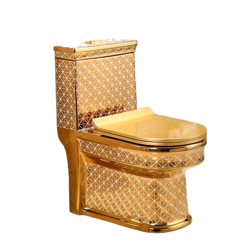 Luxury Ground WC Toilet Bowl Sanitary Ware One Piece Toilet Sets Hotel Bathroom Use Golden Round Ceramic Toilets