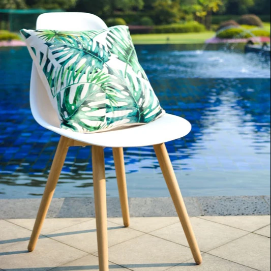 
CASPAR Modern White Aluminum Wooden Paint Leg Molded PP Plastic Outdoor Dining Chair 