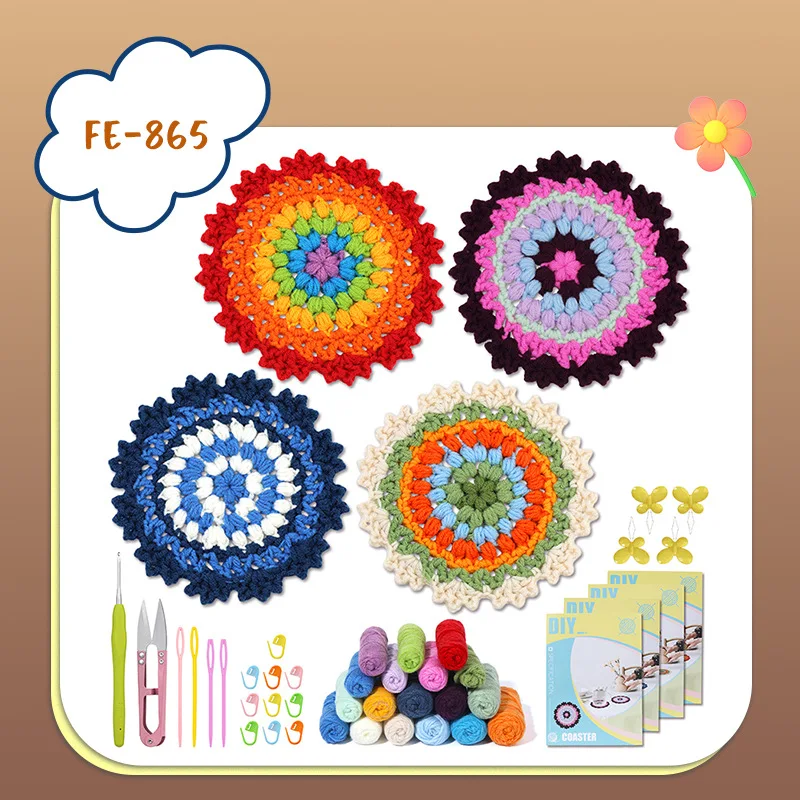 Crochet Kit for Beginners,Coasters Plant Pot Crochet Start Kit for Adults, Complete Knitting Crochet Supplies