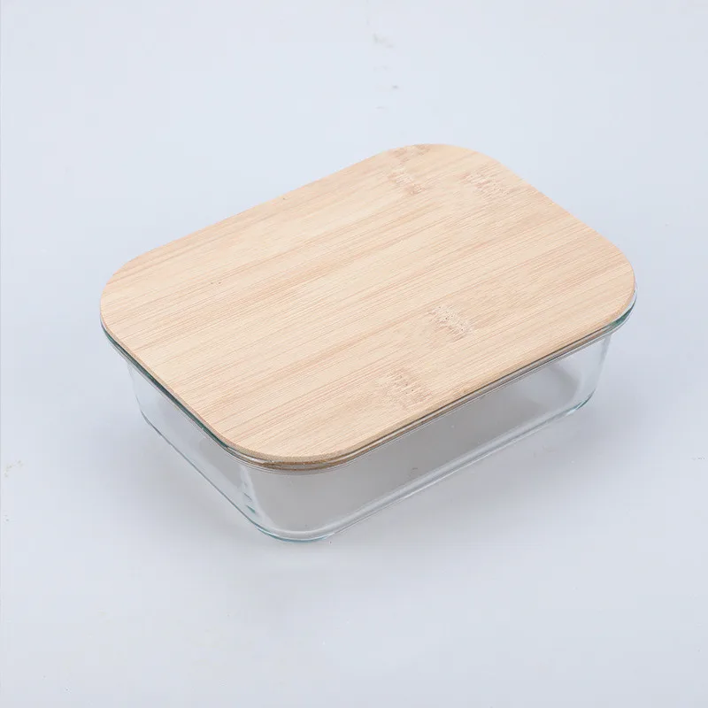 Wholesale microwaveable borosilicate glass lunch box meal prep containers airtight food storage containers with bamboo lids