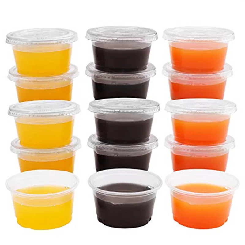 China Factory Wholesale Disposable Plastic Food Container Tableware PET Clear Sauce Cup PP with Lid 0.75oz 1oz 2oz 3.25oz 4oz