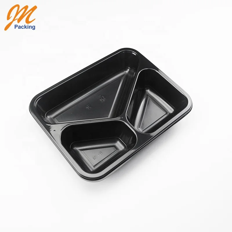 Custom black 3 compartment cpet airline tray in dongguan