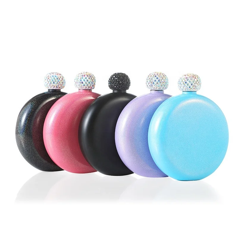 Mini 5oz Stainless Steel Hip Flask Laser Logo Flat round Wine Bottle for Camping and Gifts Metal Wine Accessories