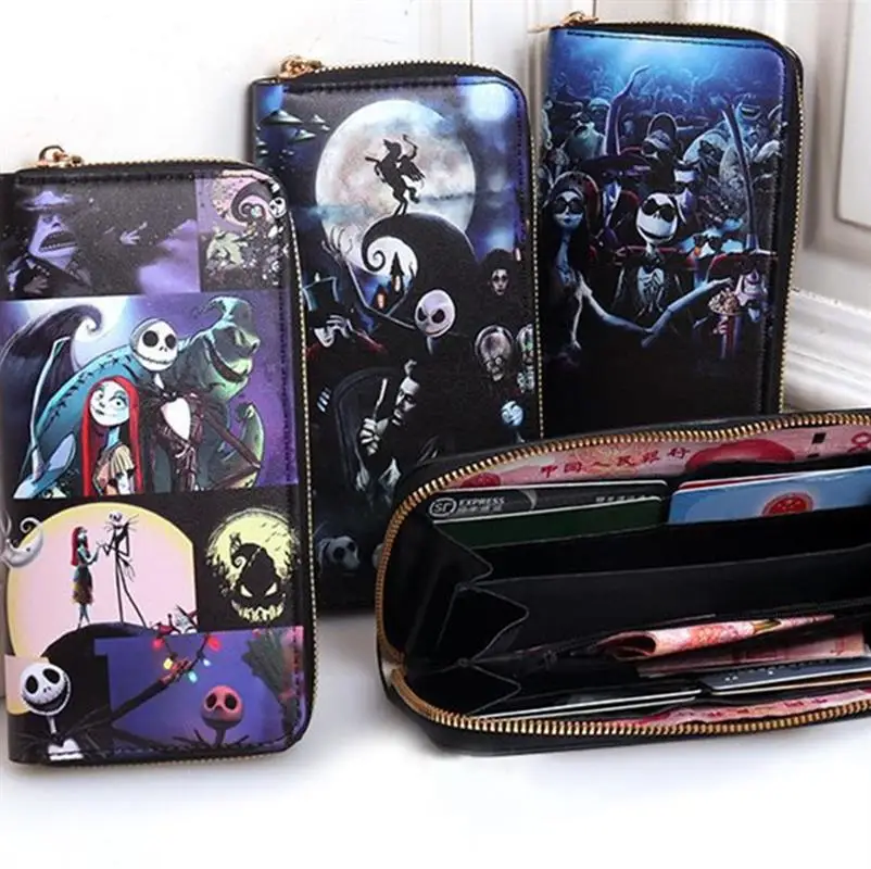 Phone Purse Cool Cartoon The Nightmare Before Christmas Wallet Kids Gift Portable Card Holder Anti-Lost PU Leather Coin Bags