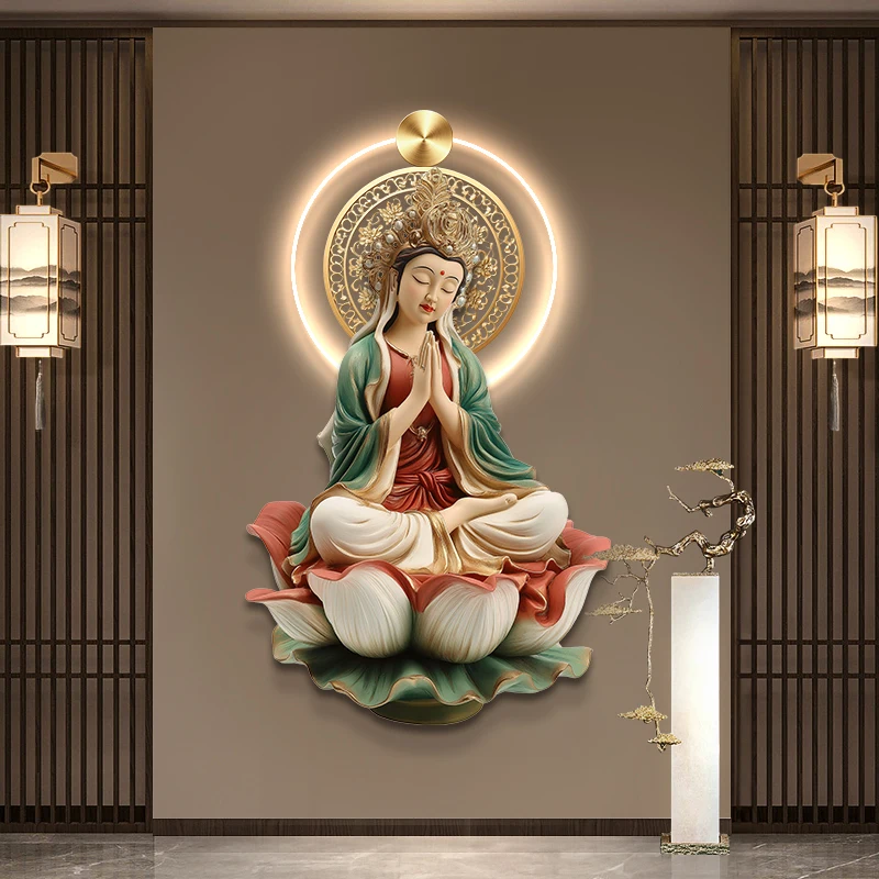 Original Buddha Portrait Decoration painting zen room Decor Buddhist bodhisattva painting acrylic UV Printing with LED light