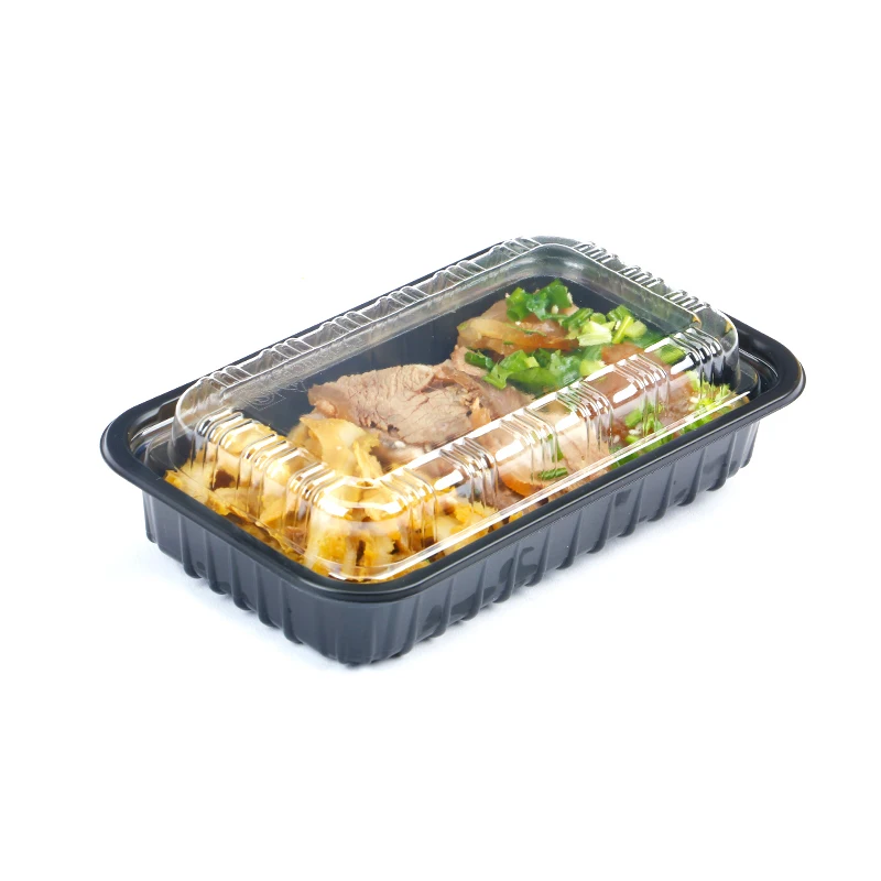 Прямоугольный черный контейнер для суши, одноразовый пластиковый пищевой контейнер с крышкой (1600341859061)