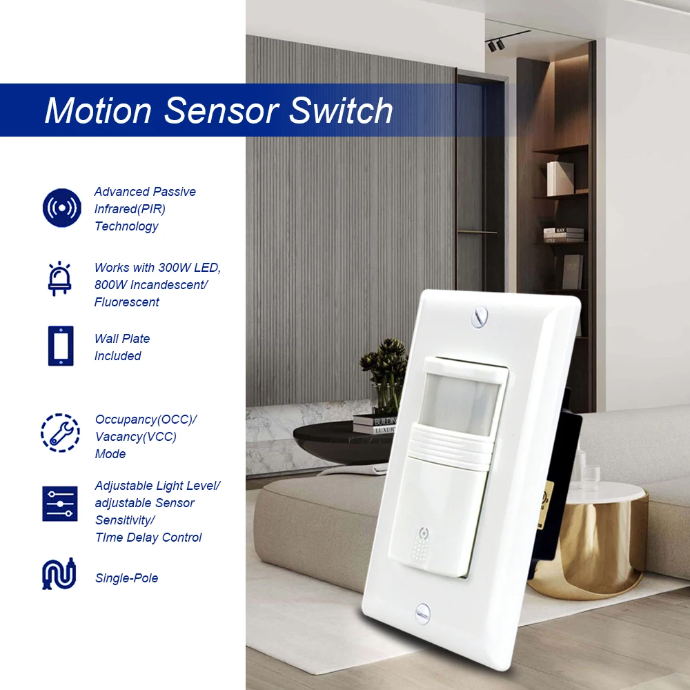
3 Way Motion Sensor Light Switch Multi-Dual Pir Occupancy Sensor for Indoor Use 