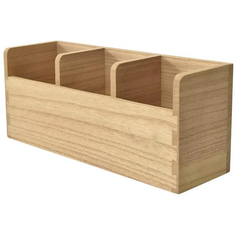 Wooden kitchen utensil holder countertop utensil storage box with 3 compartments