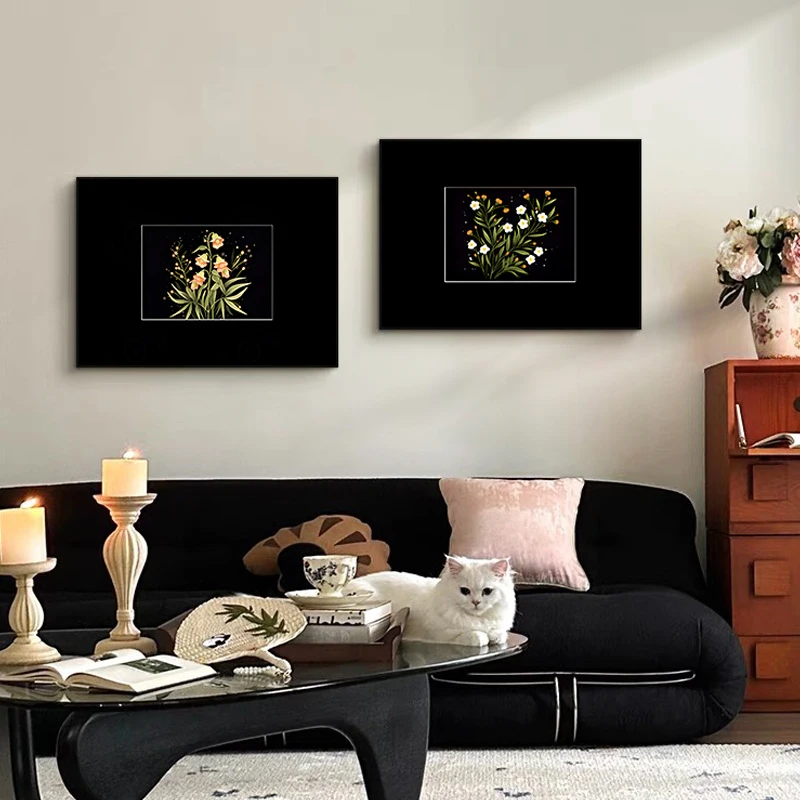 New Chinese Retro Advanced Hanging Painting for Living Room Dining Room Bedroom-Art Porch Decorative Flower Mural for Wall Use