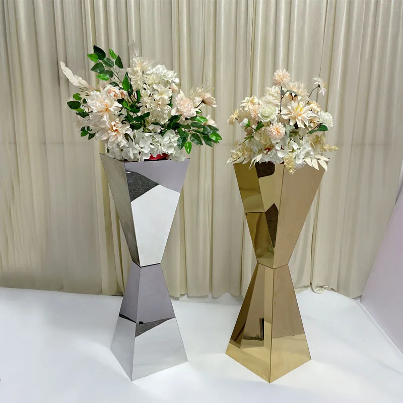 Whole sale Gold and Silver Metal stainless steel Frame Tall Flower Stands Table Decorations Wedding Centerpieces