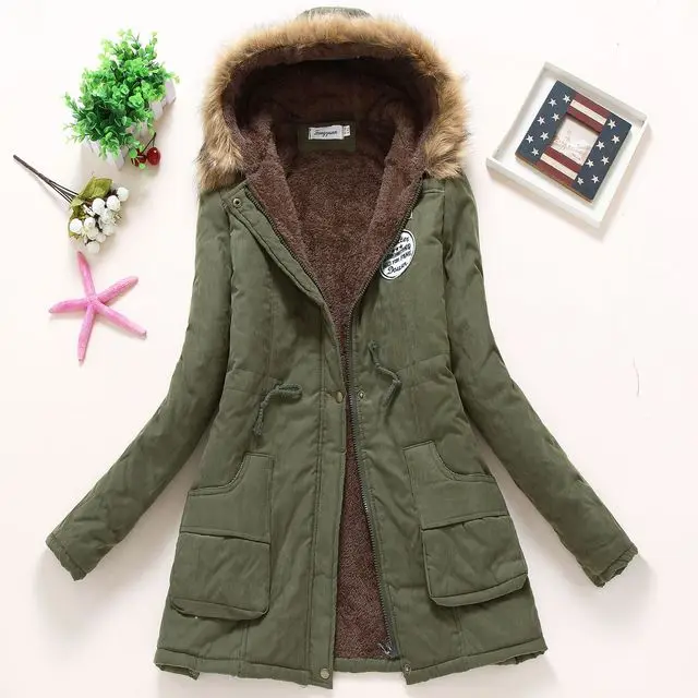 Woman long jacket fur coat winter windproof zipper winter clothes solid color large size lady jacket heavy plus size