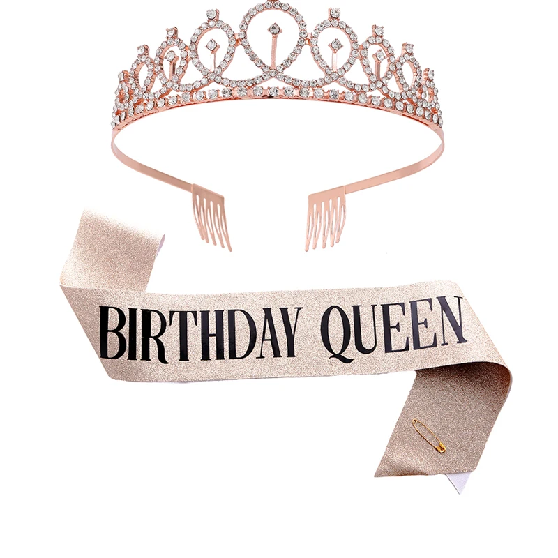 Happy Birthday queen girl Tiara Crown for Girls  Women, Rhinestone  Crown with Comb Crystal Birthday Party Hat