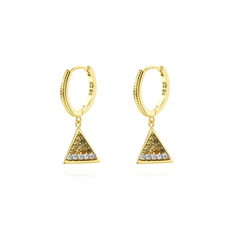 Silver Micro-Pave Zircon Egyptian Pyramid Earrings on Hypoallergenic Ear Hoop Gold Plated Jewelry