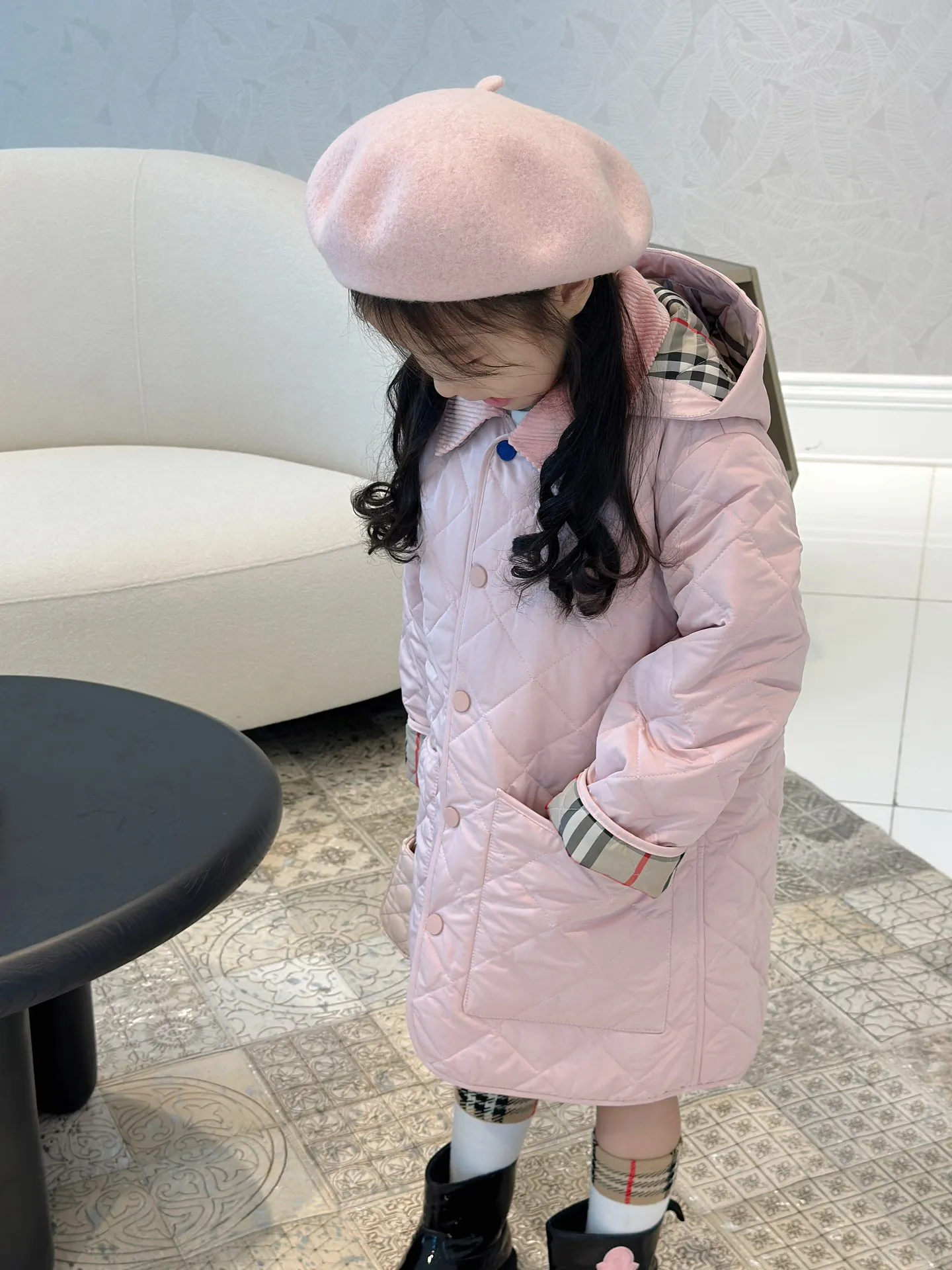 RUNTEN 2024 Design Autumn Winter Clothes New Cotton kids Coat Thickened Rhombic Plaid Two-sided boys and girls Coat
