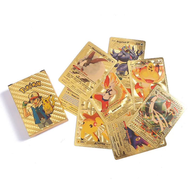 55pcs/box English French Spanish playing games cards pokemoned cards poke mon carte gold poke mon pokemoned cards