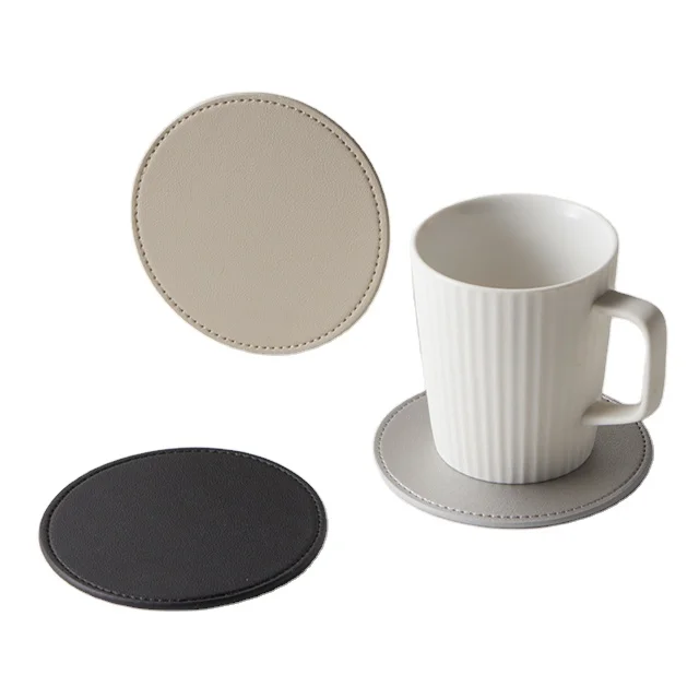 Custom Genuine Leather Coffee Tea Cup Coasters High Grade Drink Coasters for Table