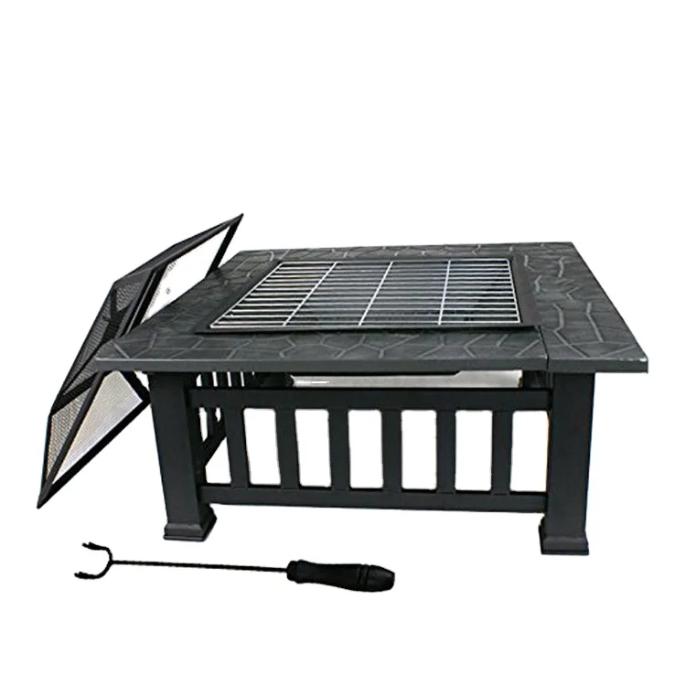 3 in 1 Square BBQ Fire Pit with Cooking mesh table cover heavy duty patio fire place outdoor garden backyard fire pit