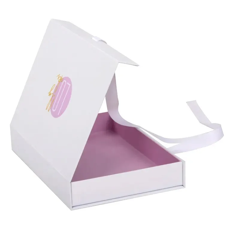 custom logo thin pink clothes magnetic closure gift packaging box with ribbon short folding box for Garments