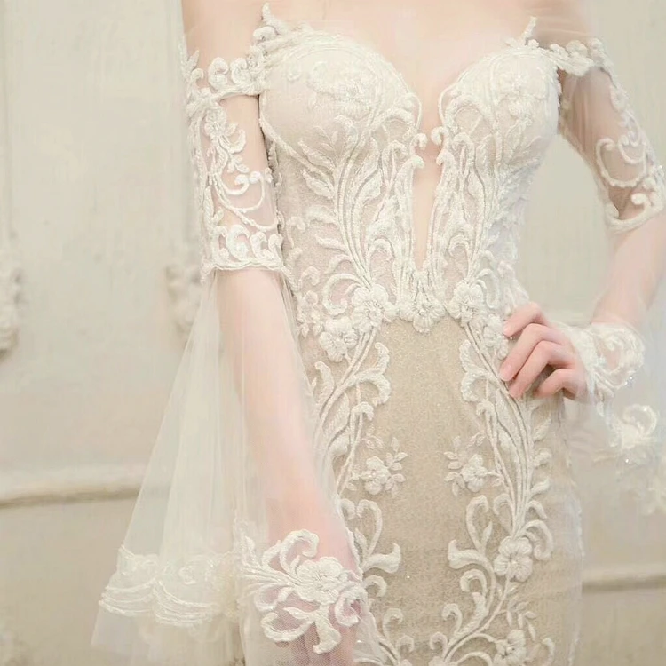 European High-grade White Sequins Embroidered Lace Fabric For Wedding Dress Handmade DIY Accessories