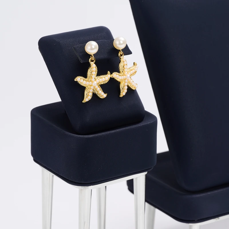 FANXI New arrival luxury Navy blue Microfiber Display stands for ring earring pendant Metal holder Jewelry showcase display sets