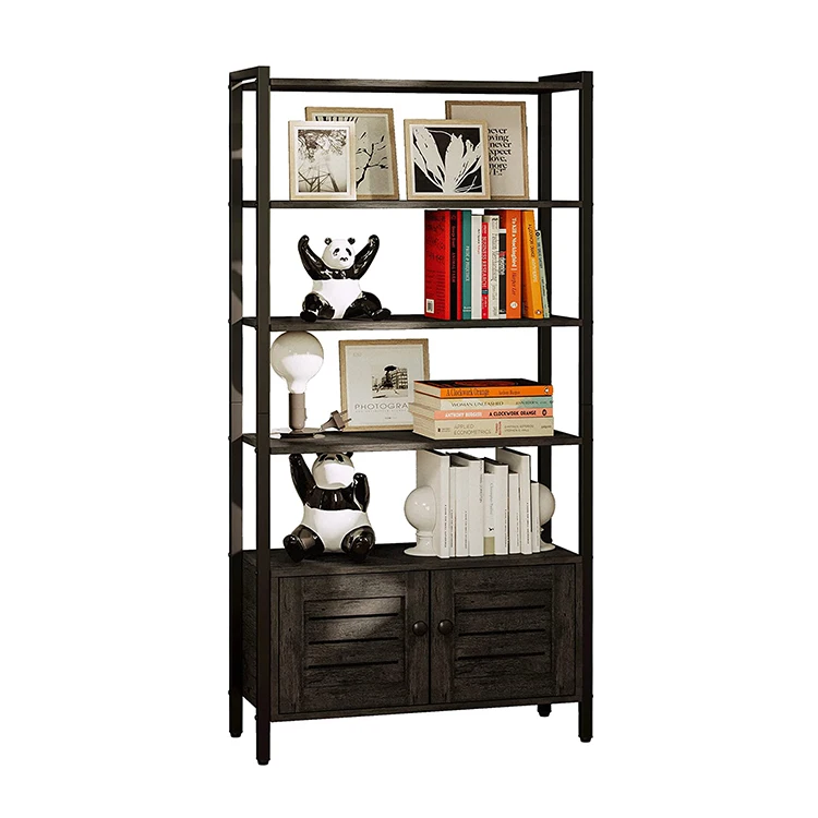 Height Adjustable Standing Storage Cabinet Office File Cabinet Mobile Bookcase 5 Tiers Industrial Wood Book Shelf with Wheel