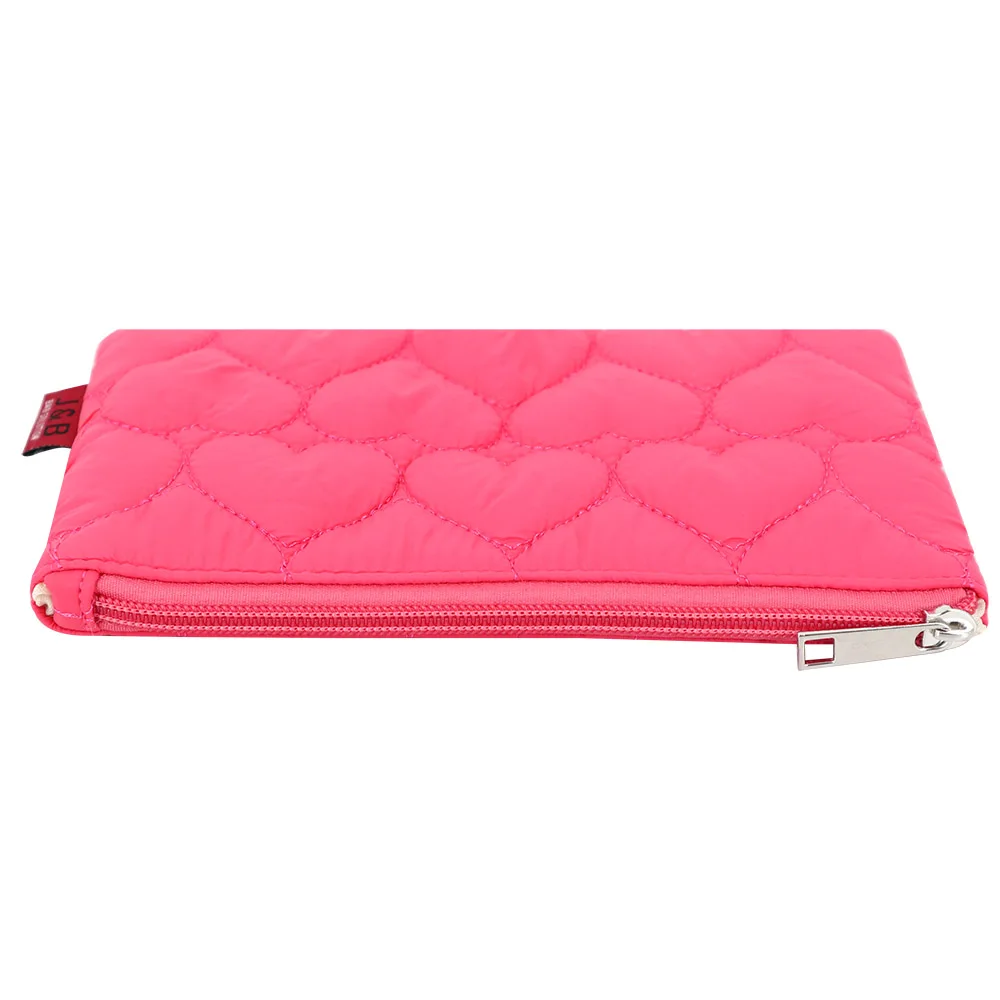 Quilted Love-Heart Down Feather Fabric Zipper Cosmetic Bag with Personalized Logo Skincare Cosmetic Pouch Cute Gift