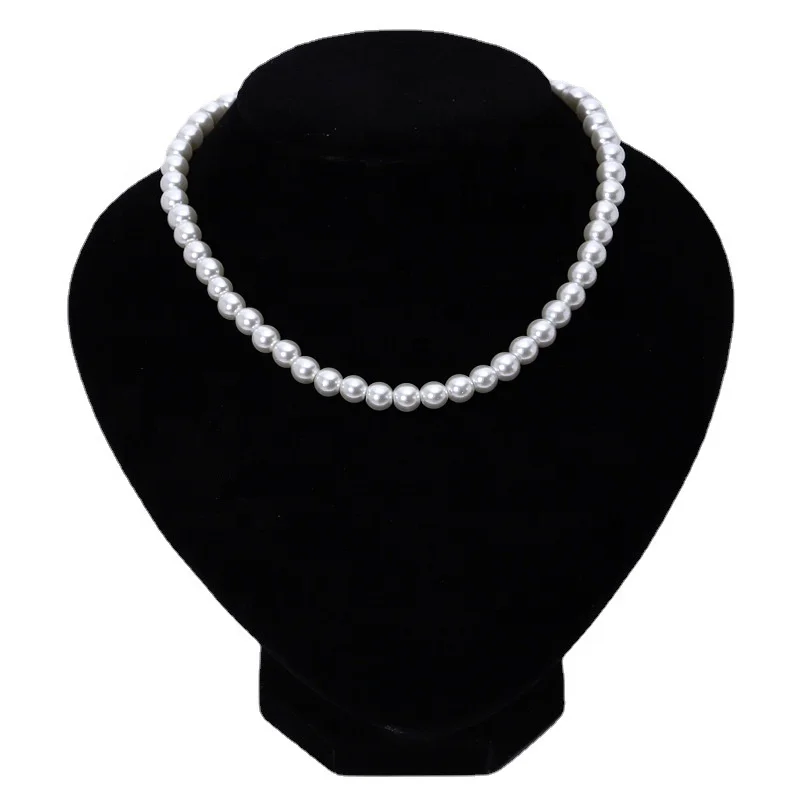 Wholesale Fashion High Quality Elegant Collarbone Chain Necklaces Round Glass Imitation Pearl Stainless Steel Necklaces