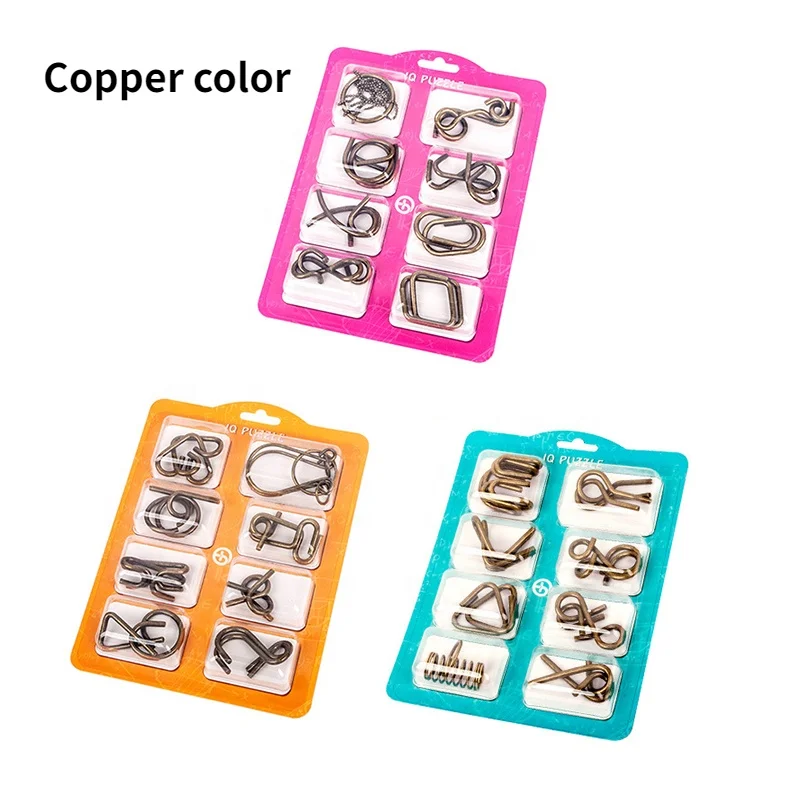 YW 8Pcs/Set Metal Montessori Puzzle Wire IQ Mind Brain Teaser Puzzles Children Adults Interactive Game Reliever Educational Toys